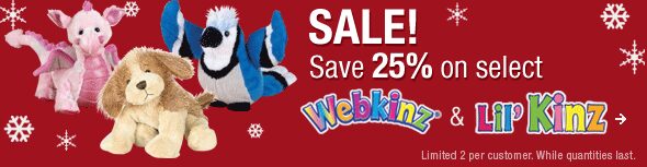 Save 25% on select Webkinz while supplies last